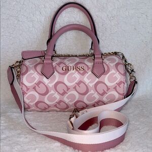 Guess Pink‎ and White Satchel with Gold Accents